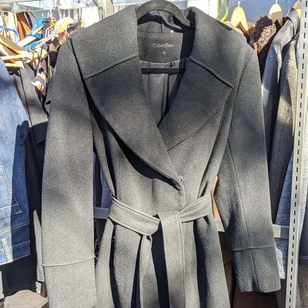 Women's Calvin Klein Black Wool Wrap Coat